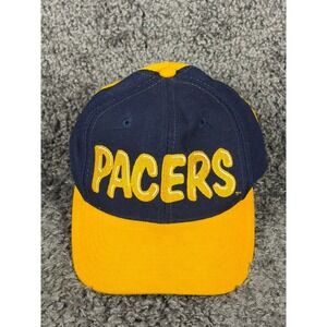 Vintage 90s Indiana Pacers Youth Snapback Hat AJD NBA Big Spellout Navy Yellow